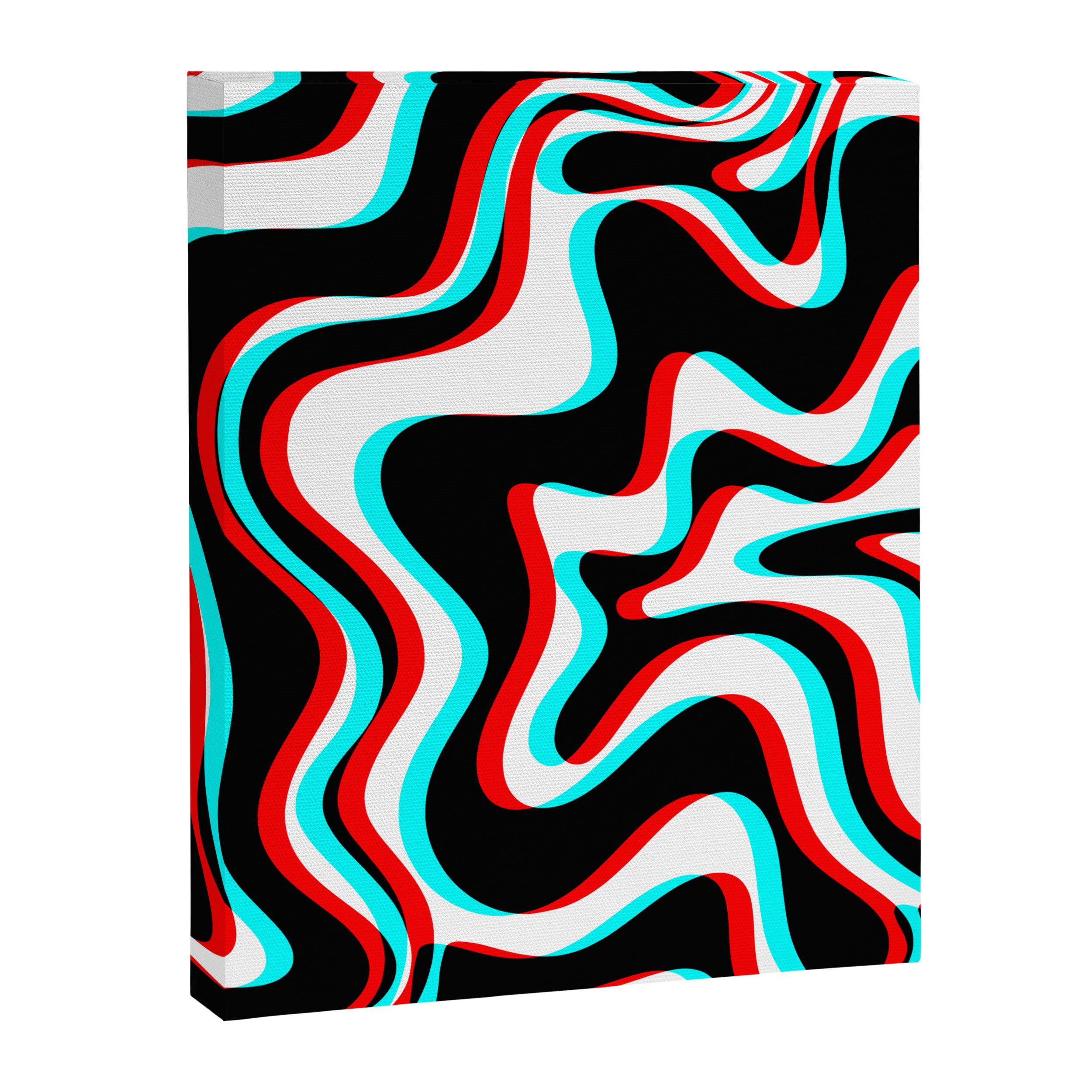 Trippy Glitch Retro Liquid Swirl Abstract Pattern Black White Red Cyan Canvas Print Gallery Image 8