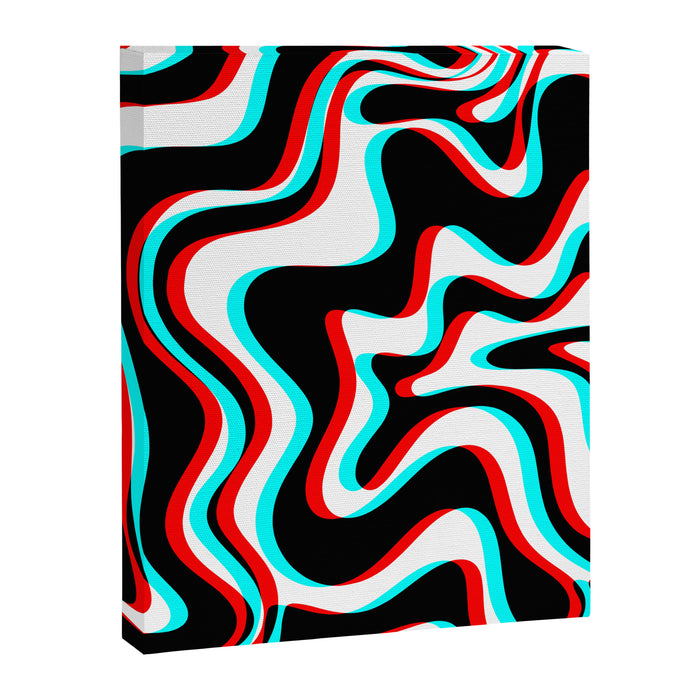 Trippy Glitch Retro Liquid Swirl Abstract Pattern Black White Red Cyan Canvas Print Gallery Image 1