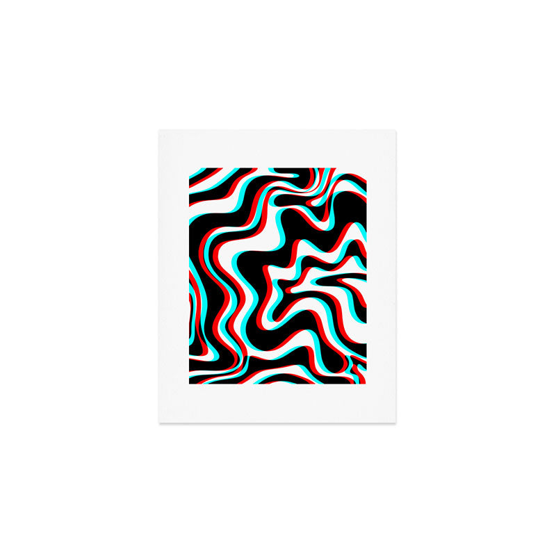 Trippy Glitch Retro Liquid Swirl Abstract Pattern Black White Red Cyan Art Print Gallery Image 1