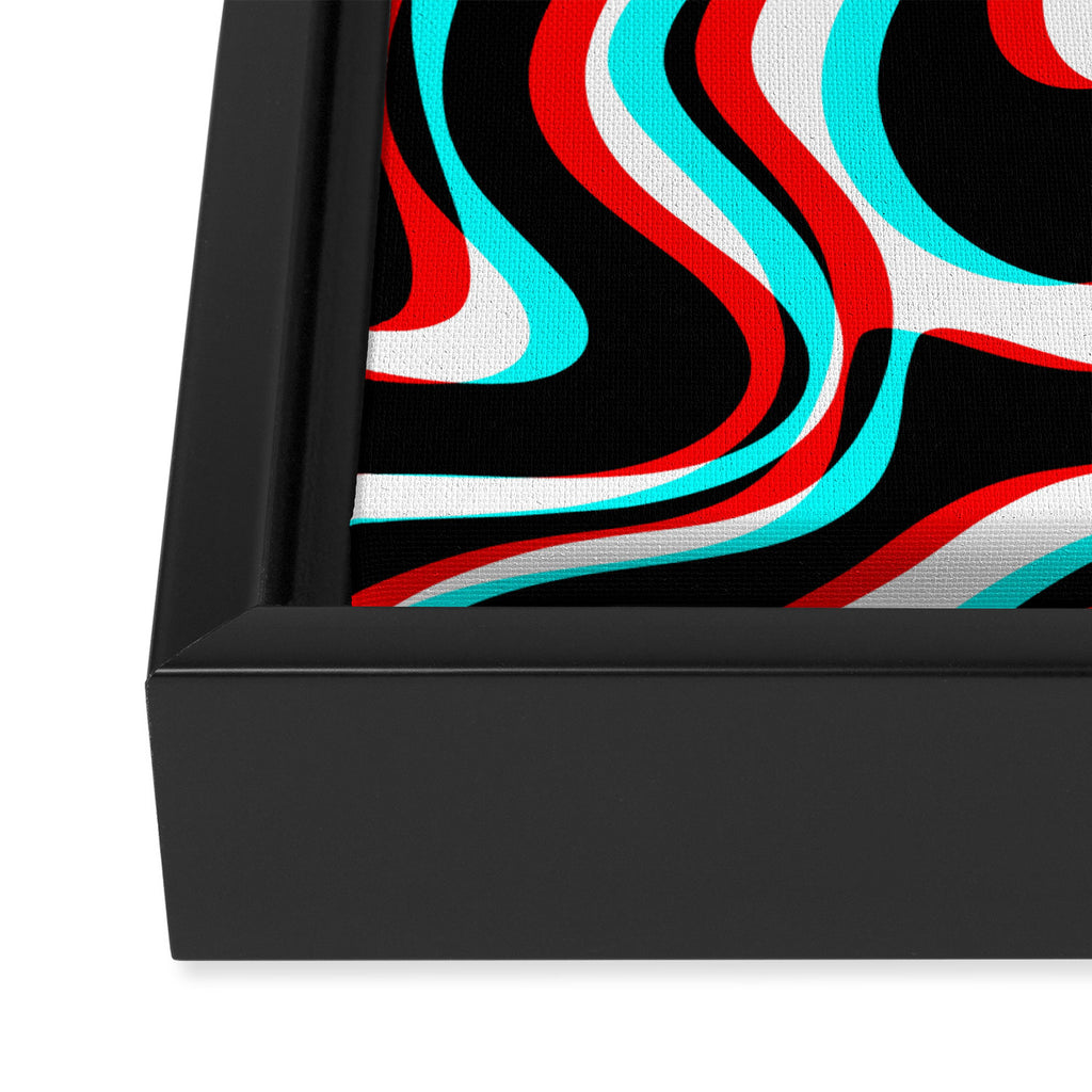 Trippy Glitch Retro Liquid Swirl Abstract Pattern Black White Red Cyan Framed Canvas Print Gallery Image 3