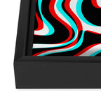 Trippy Glitch Retro Liquid Swirl Abstract Pattern Black White Red Cyan Framed Canvas Print Gallery Image 3