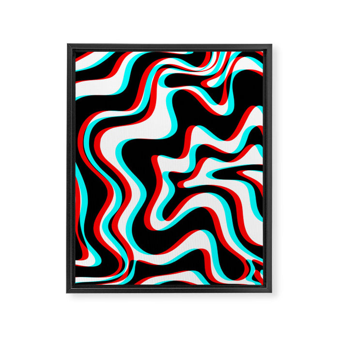 Trippy Glitch Retro Liquid Swirl Abstract Pattern Black White Red Cyan Framed Canvas Print Gallery Image 1