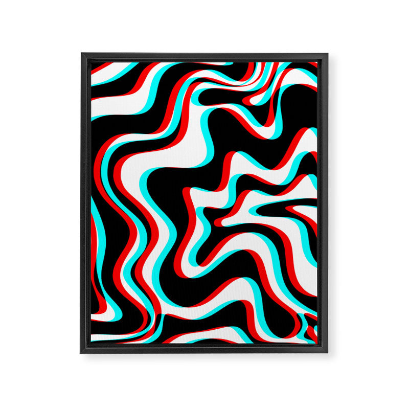 Trippy Glitch Retro Liquid Swirl Abstract Pattern Black White Red Cyan Framed Canvas Print Gallery Image 8