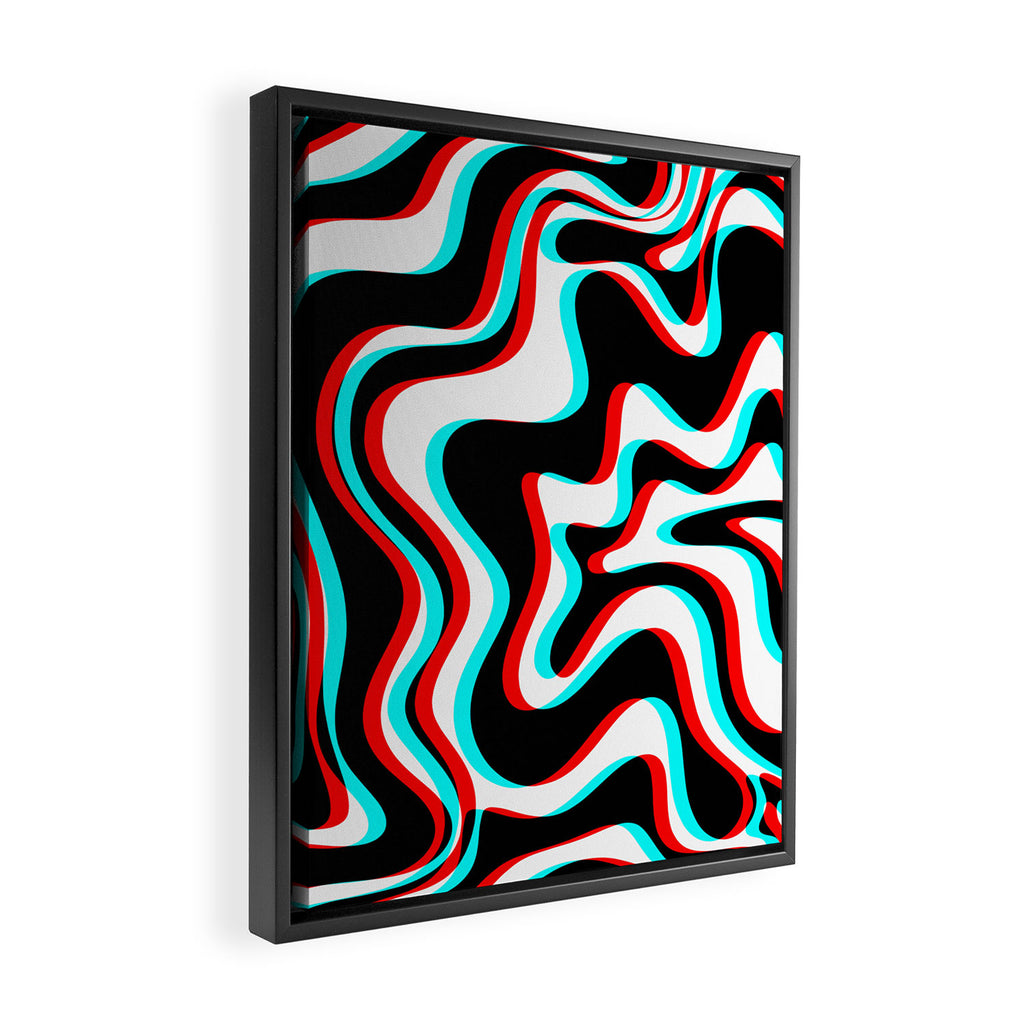 Trippy Glitch Retro Liquid Swirl Abstract Pattern Black White Red Cyan Framed Canvas Print Gallery Image 2