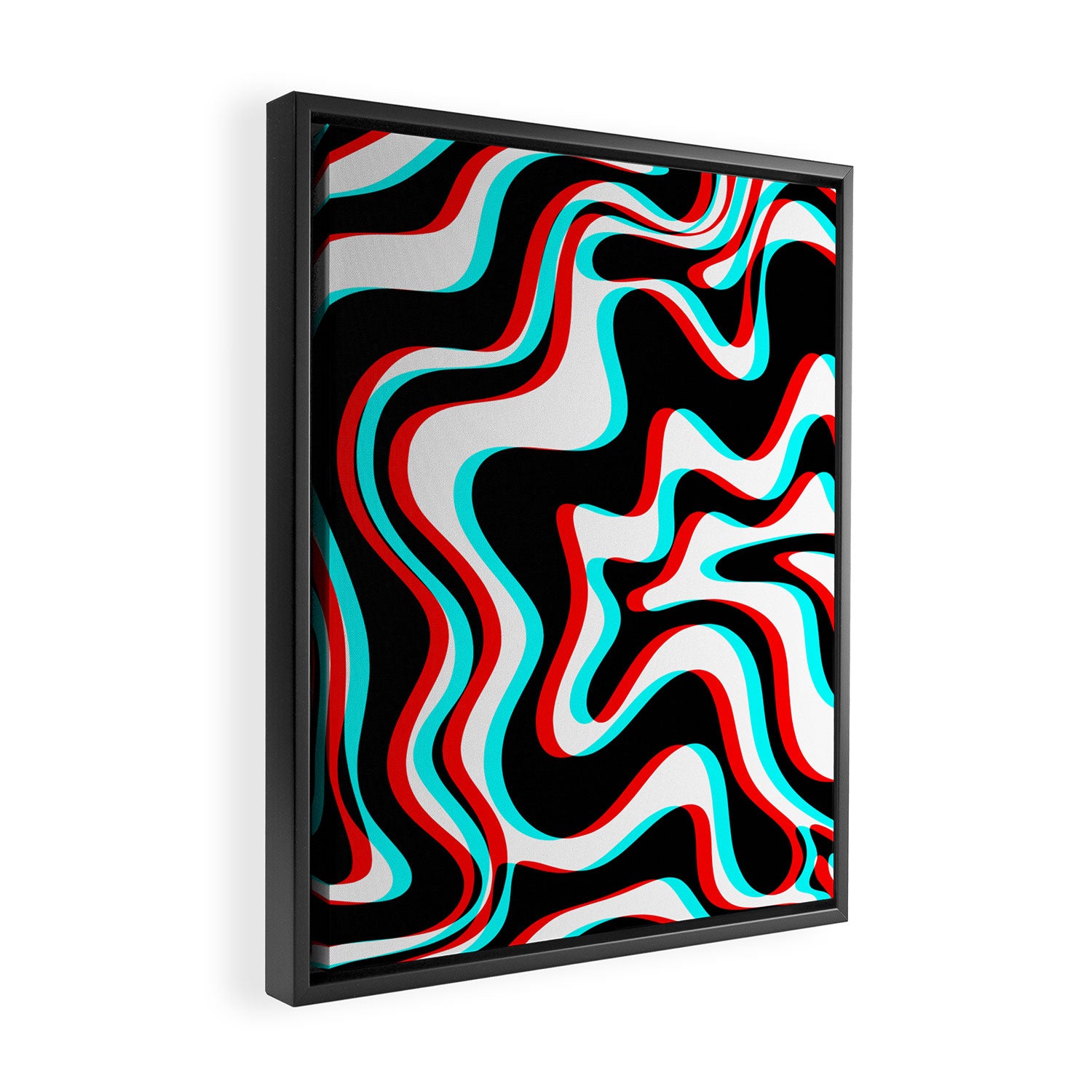 Trippy Glitch Retro Liquid Swirl Abstract Pattern Black White Red Cyan Framed Canvas Print Gallery Image 2