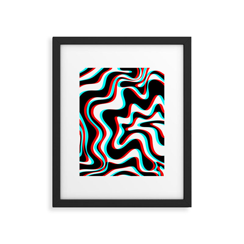 Trippy Glitch Retro Liquid Swirl Abstract Pattern Black White Red Cyan Framed Art Print Gallery Image 6