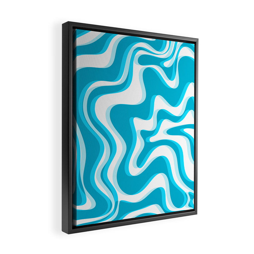  Trippy Glitch Retro Liquid Swirl Abstract Pattern Blue Framed Canvas Print Gallery Image 2