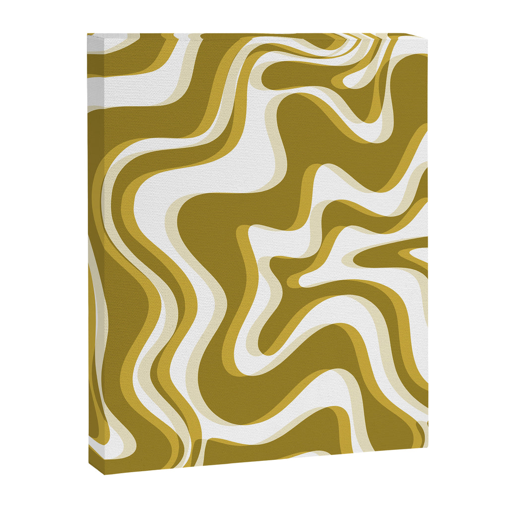 Trippy Glitch Retro Liquid Swirl Psychedelic Dark Mustard Abstract Pattern  Canvas Print Gallery Image 6