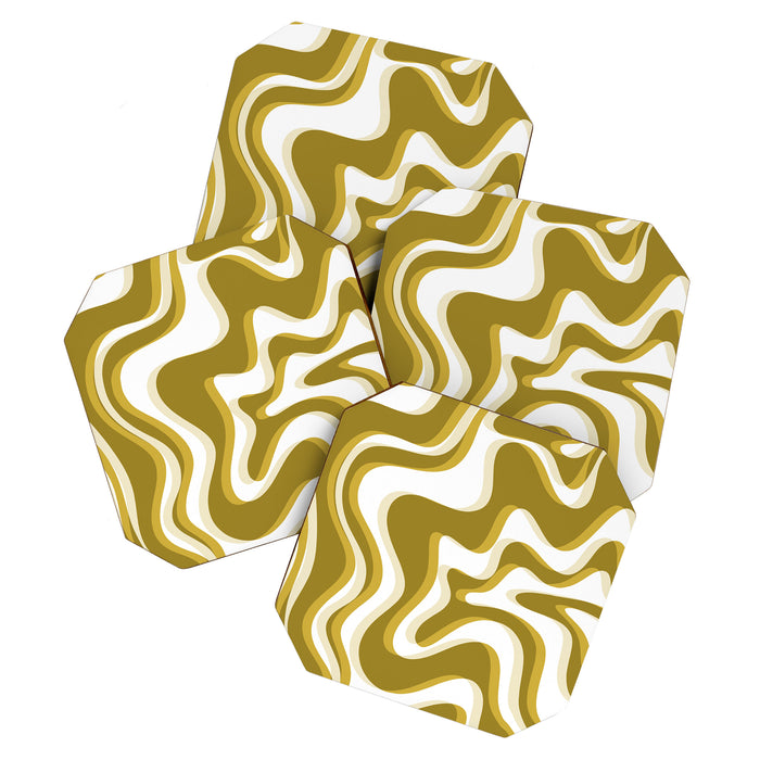 Trippy Glitch Retro Liquid Swirl Psychedelic Dark Mustard Abstract Pattern  Coaster Gallery Image 1