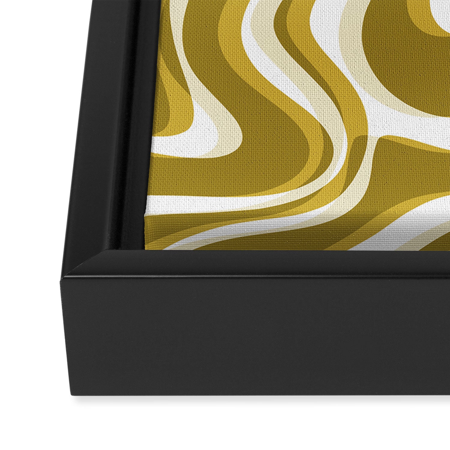 Trippy Glitch Retro Liquid Swirl Psychedelic Dark Mustard Abstract Pattern  Framed Canvas Print Gallery Image 3
