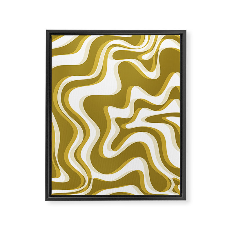 Trippy Glitch Retro Liquid Swirl Psychedelic Dark Mustard Abstract Pattern  Framed Canvas Print Gallery Image 6