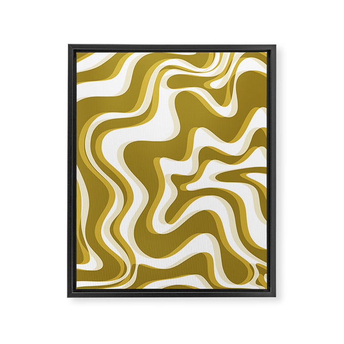Trippy Glitch Retro Liquid Swirl Psychedelic Dark Mustard Abstract Pattern  Framed Canvas Print Gallery Image 1