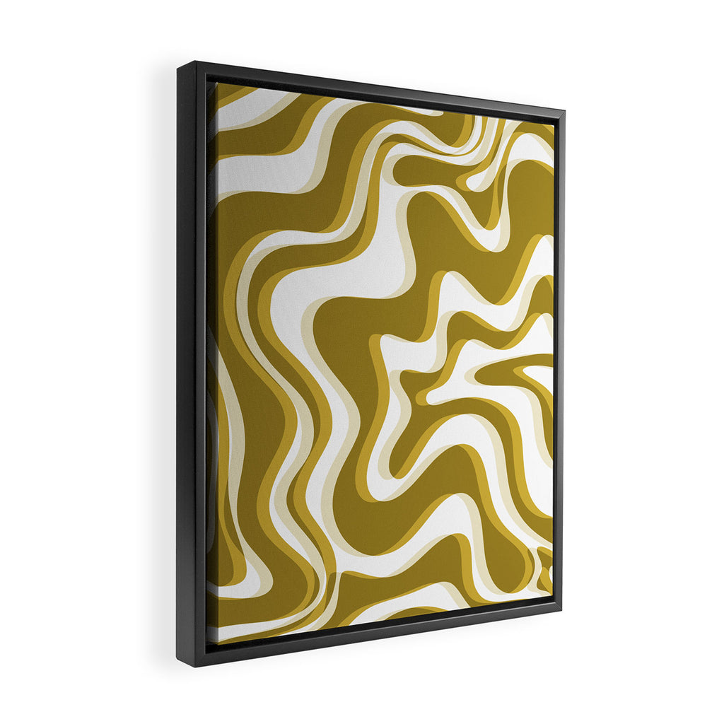 Trippy Glitch Retro Liquid Swirl Psychedelic Dark Mustard Abstract Pattern  Framed Canvas Print Gallery Image 2