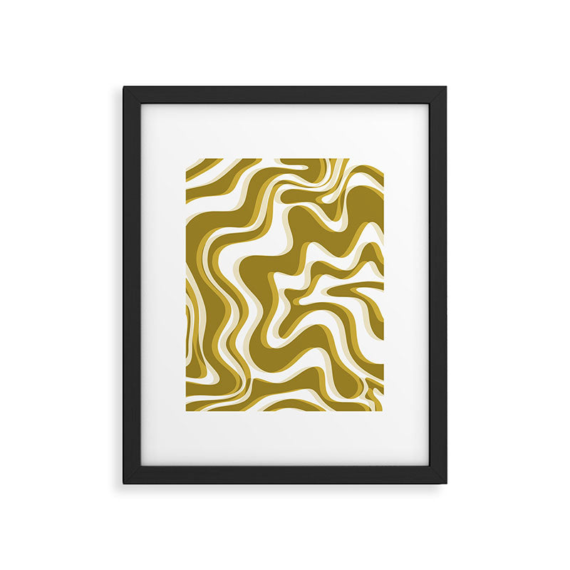 Trippy Glitch Retro Liquid Swirl Psychedelic Dark Mustard Abstract Pattern  Framed Art Print Gallery Image 5