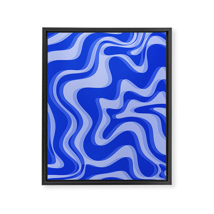 Trippy Glitch Retro Liquid Swirl Very Blue Abstract Pattern Framed Canvas Print Gallery Image 1
