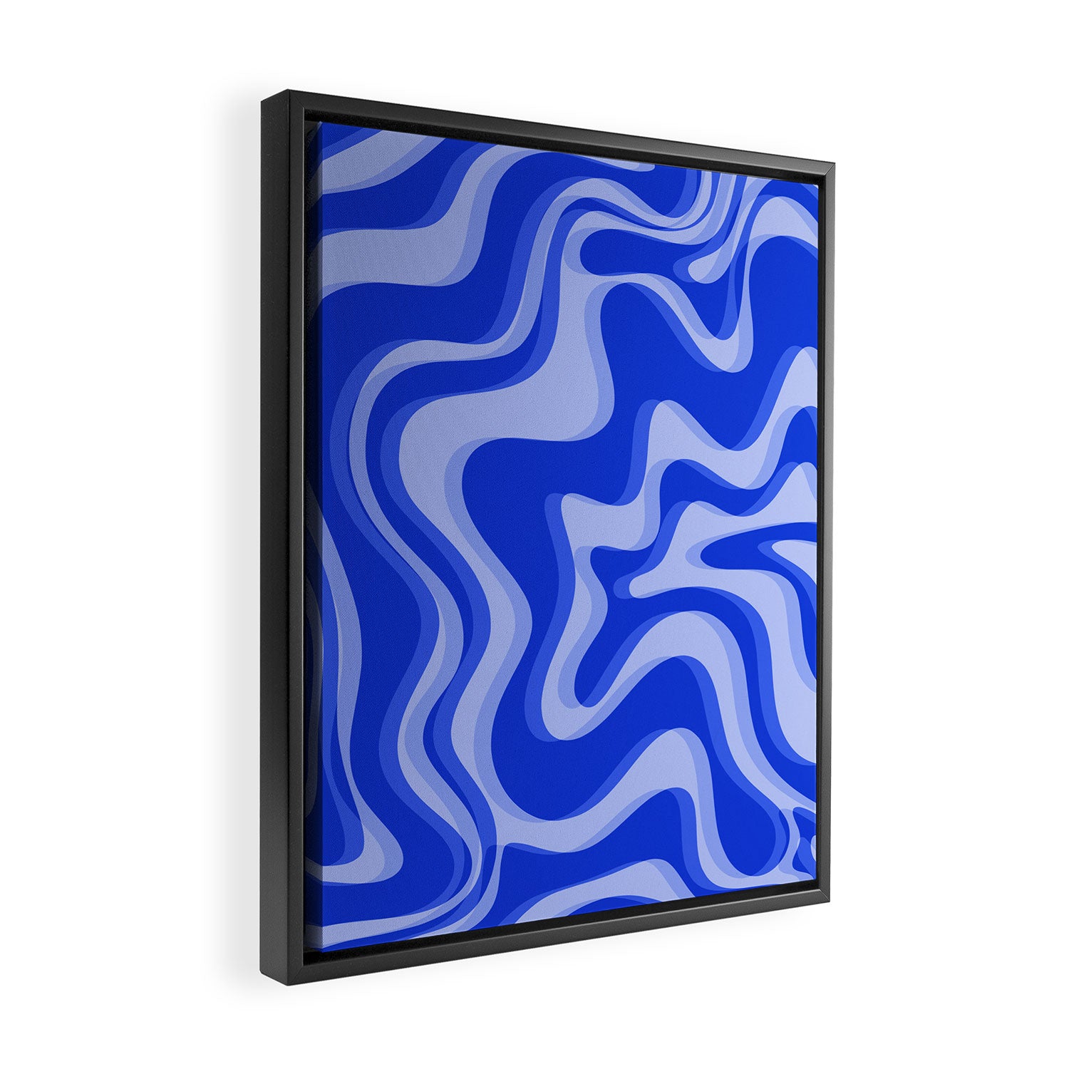 Trippy Glitch Retro Liquid Swirl Very Blue Abstract Pattern Framed Canvas Print Gallery Image 2