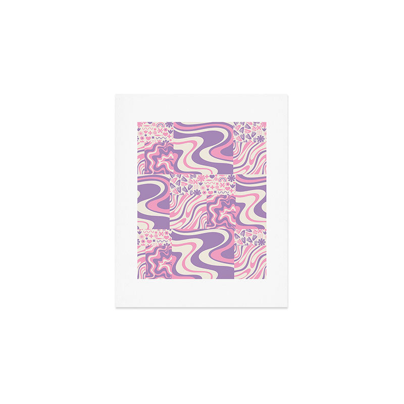 Trippy Patchwork Collage Retro Aesthetic Abstract Pattern Pink and Purple Art Print Gallery Image 1