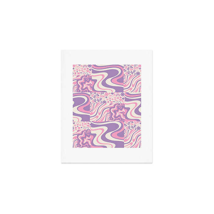 Trippy Patchwork Collage Retro Aesthetic Abstract Pattern Pink and Purple Art Print Gallery Image 1