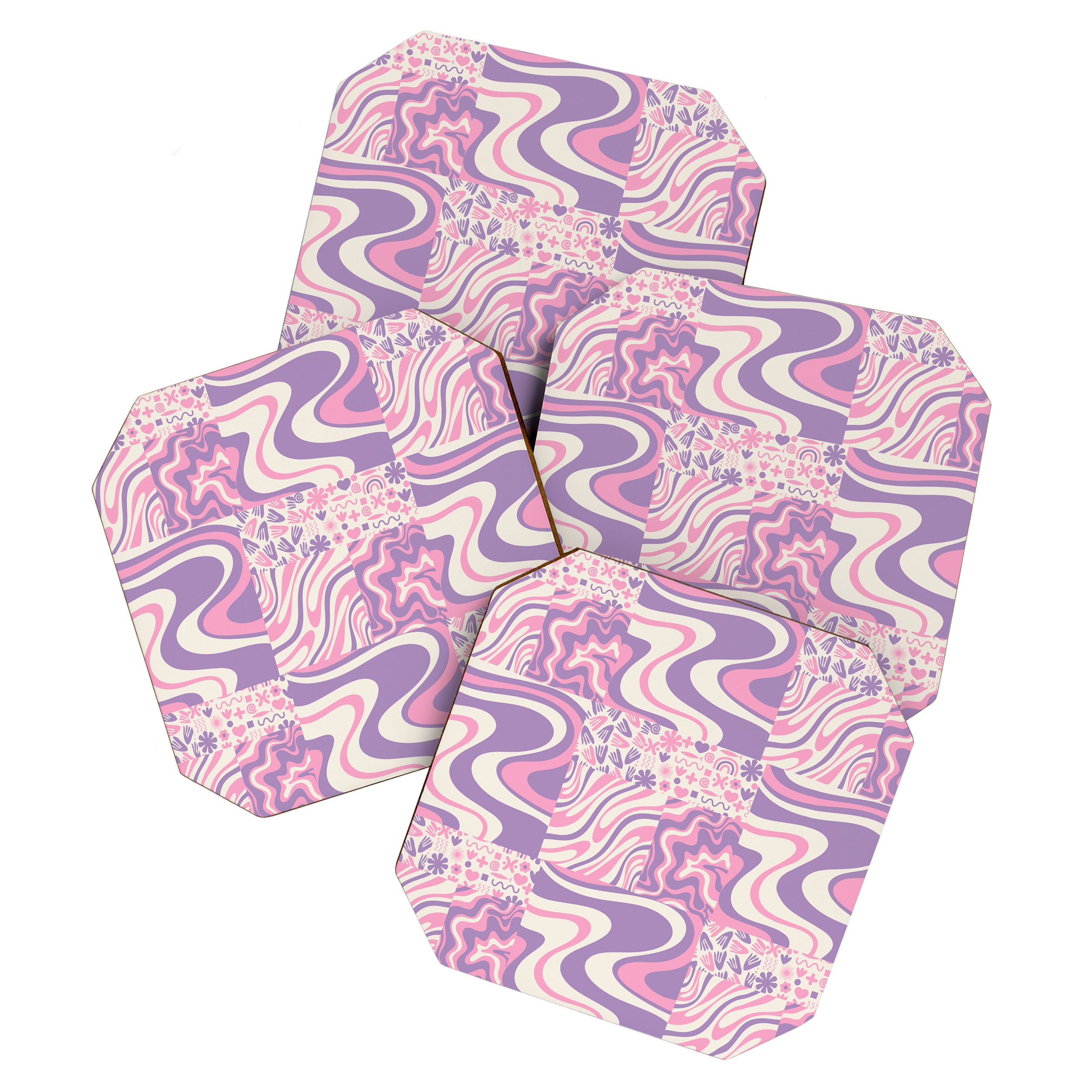 Trippy Patchwork Collage Retro Aesthetic Abstract Pattern Pink and Purple Coaster Gallery Image 1