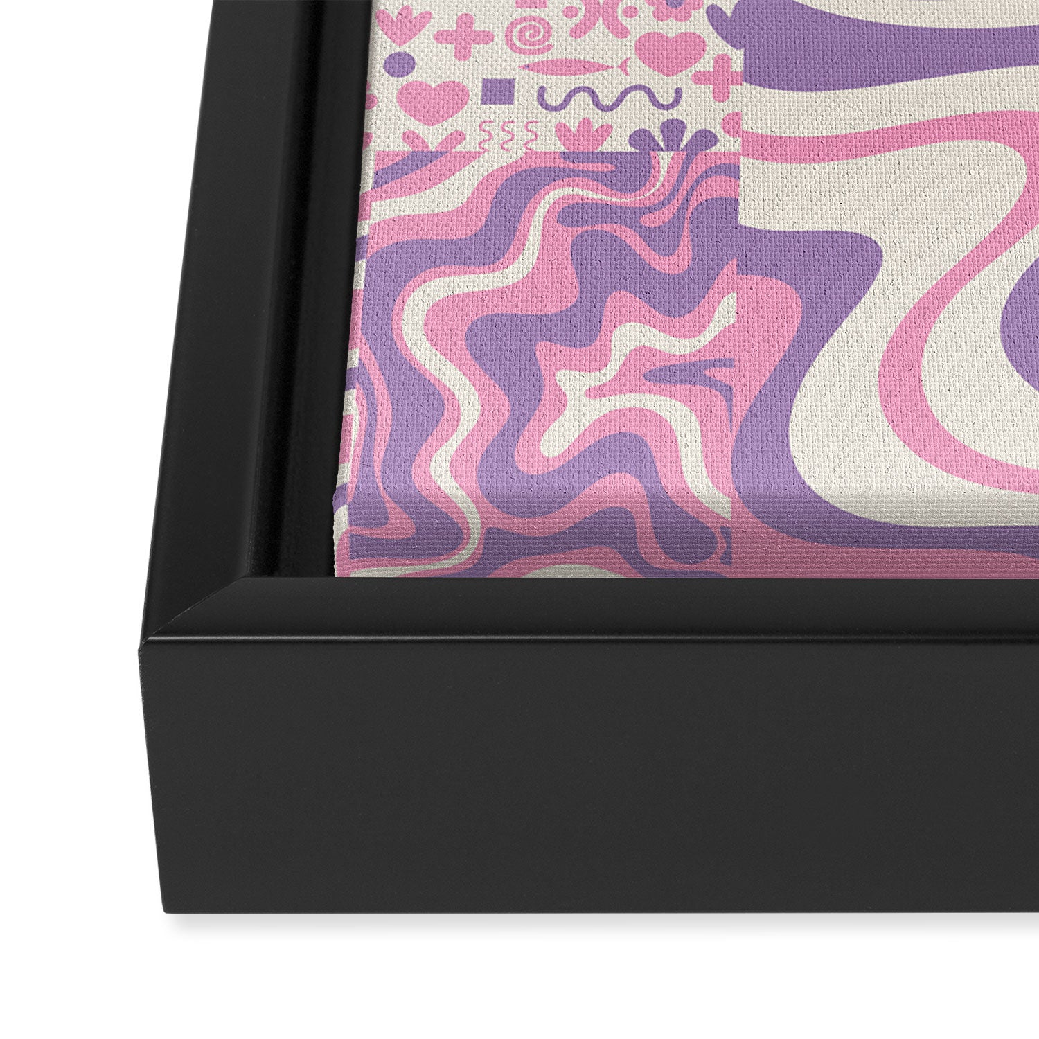 Trippy Patchwork Collage Retro Aesthetic Abstract Pattern Pink and Purple Framed Canvas Print Gallery Image 3