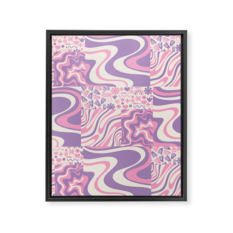 Trippy Patchwork Collage Retro Aesthetic Abstract Pattern Pink and Purple Framed Canvas Print Gallery Image 8
