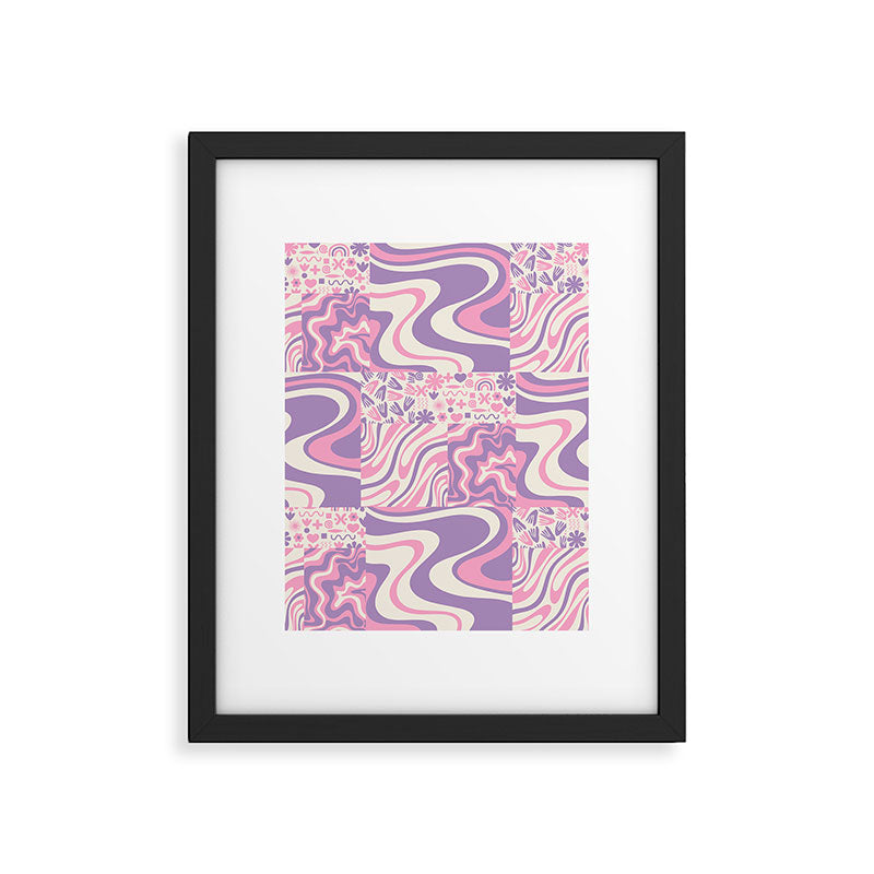 Trippy Patchwork Collage Retro Aesthetic Abstract Pattern Pink and Purple Framed Art Print Gallery Image 6