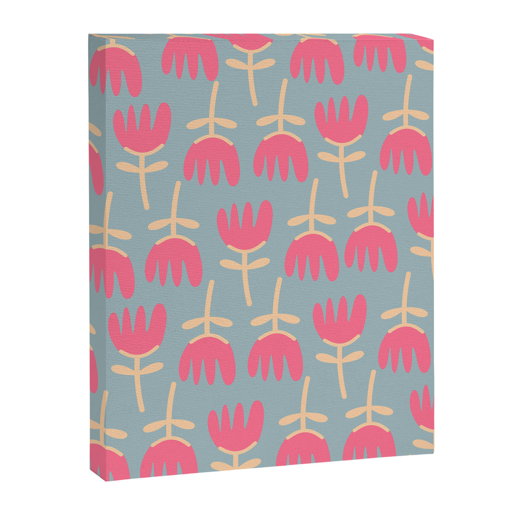 Tulips - Cheerful Scandi Floral Pattern in Pink, Apricot Cream, and Light Blue Canvas Print Gallery Image 8