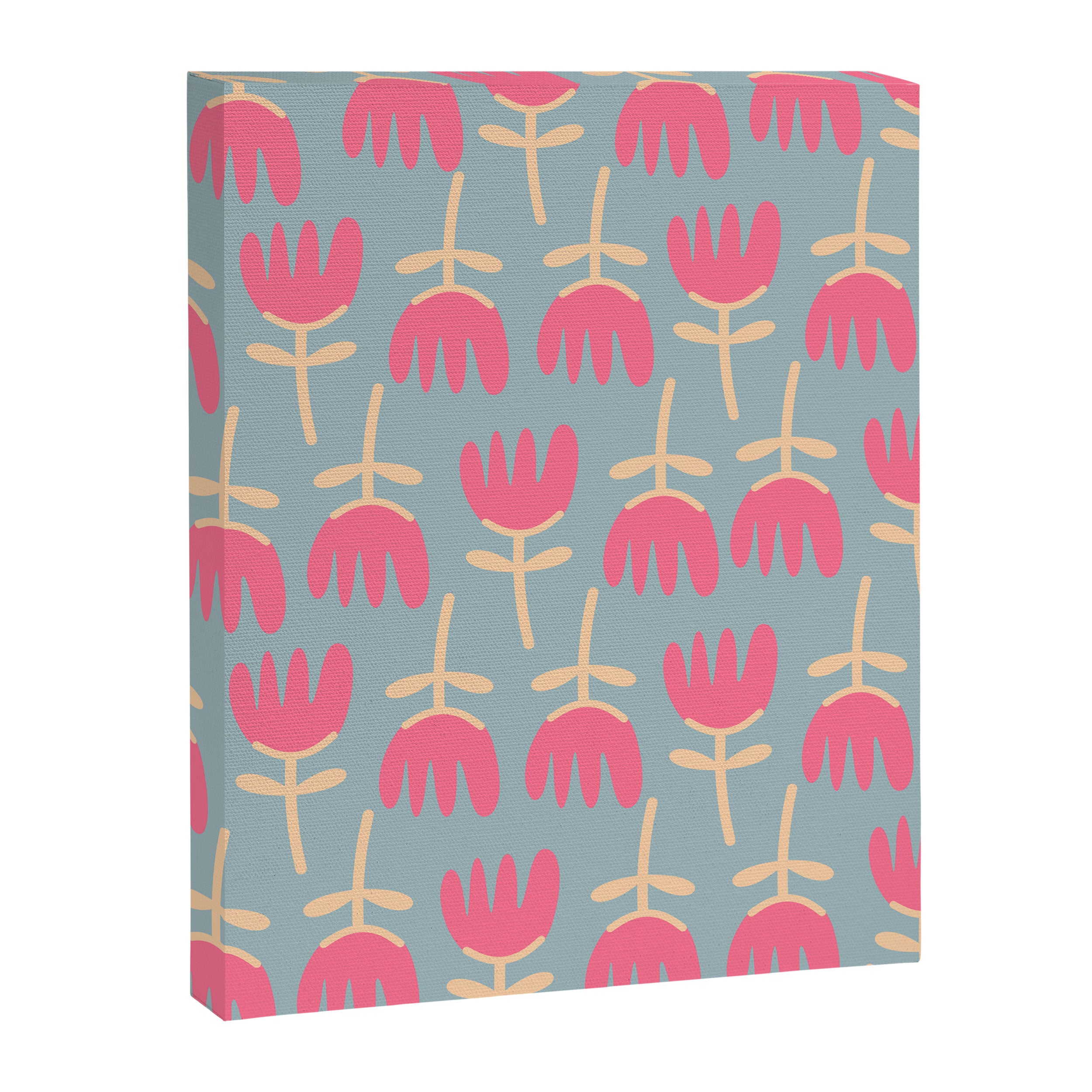 Tulips - Cheerful Scandi Floral Pattern in Pink, Apricot Cream, and Light Blue Canvas Print Gallery Image 8
