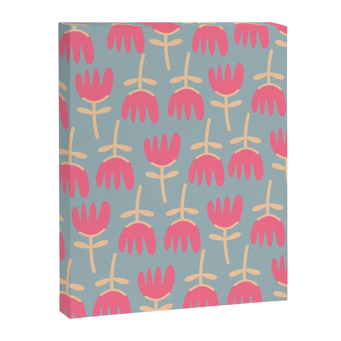 Tulips - Cheerful Scandi Floral Pattern in Pink, Apricot Cream, and Light Blue Canvas Print Gallery Image 1