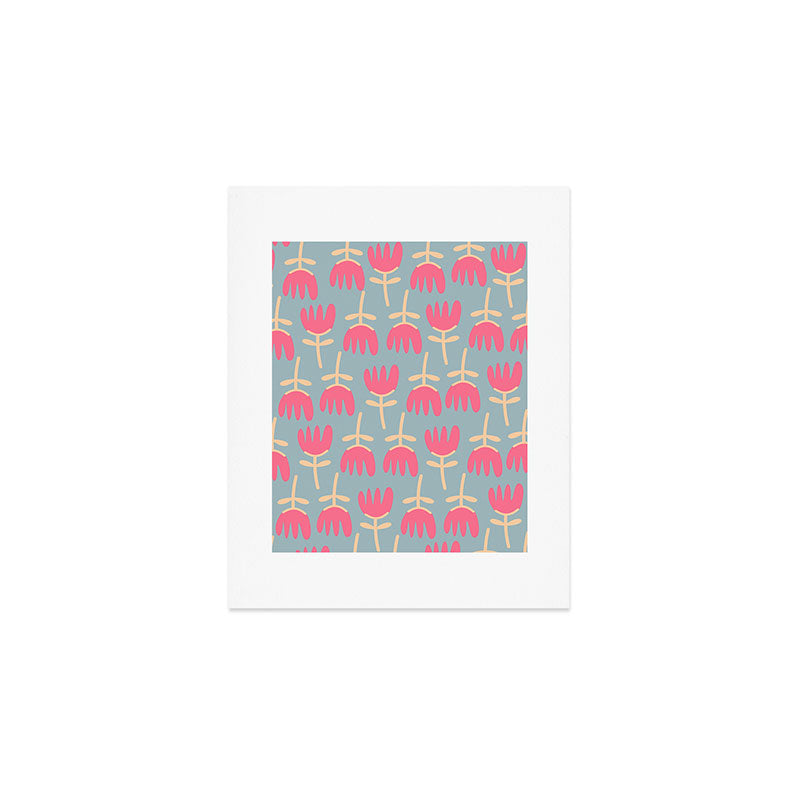 Tulips - Cheerful Scandi Floral Pattern in Pink, Apricot Cream, and Light Blue Art Print Gallery Image 1