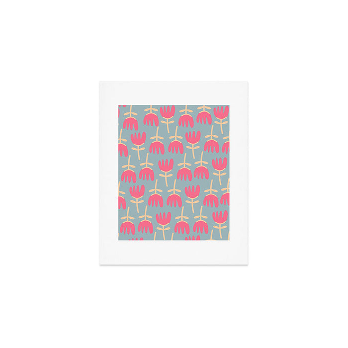 Tulips - Cheerful Scandi Floral Pattern in Pink, Apricot Cream, and Light Blue Art Print Gallery Image 1