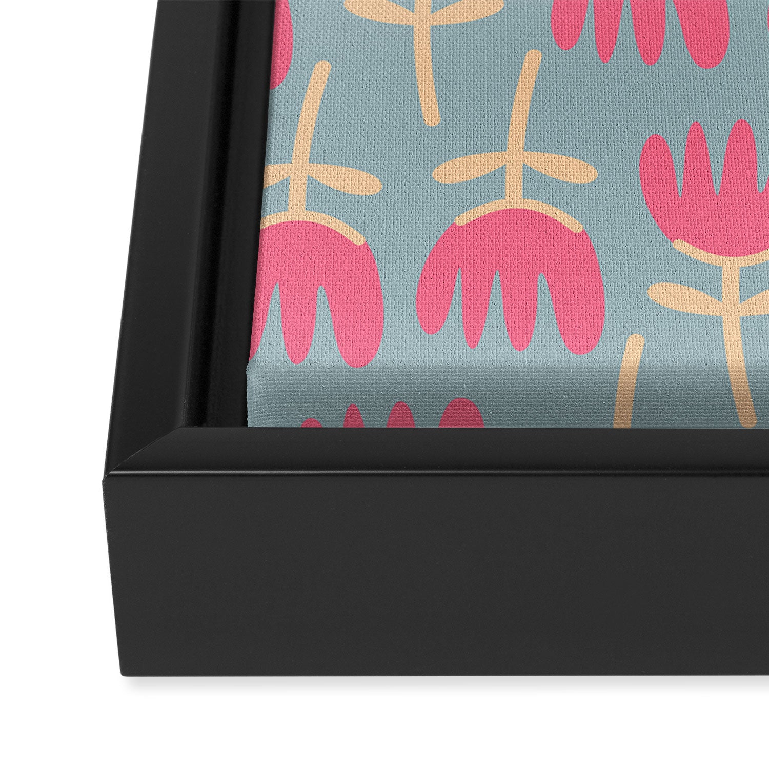 Tulips - Cheerful Scandi Floral Pattern in Pink, Apricot Cream, and Light Blue Framed Canvas Print Gallery Image 3
