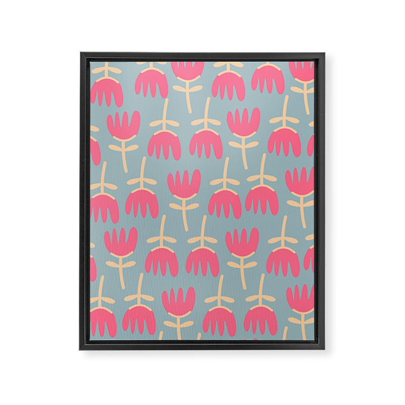 Tulips - Cheerful Scandi Floral Pattern in Pink, Apricot Cream, and Light Blue Framed Canvas Print Gallery Image 8