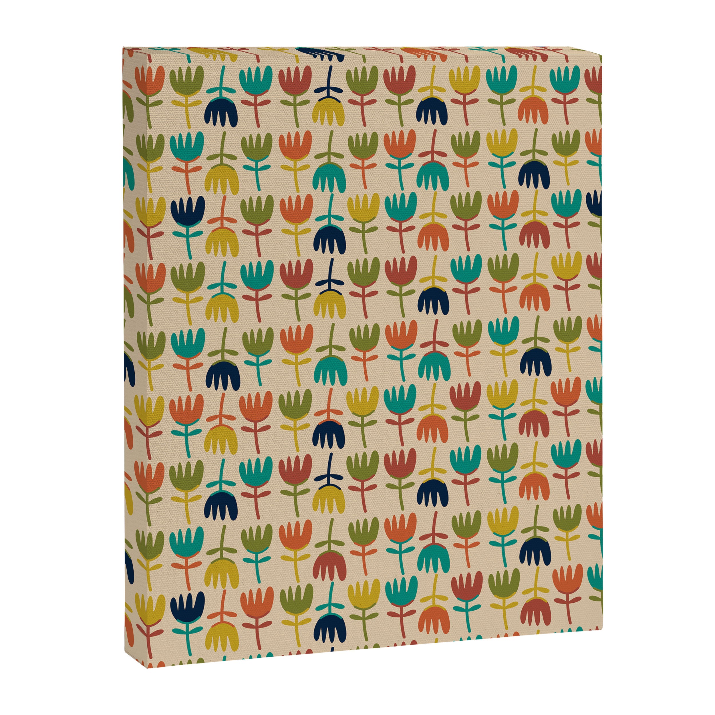 Tulips - Cute Scandinavian Floral Pattern in Midcentury Modern Mustard, Teal, Olive, and Orange on Beige Canvas Print Gallery Image 8
