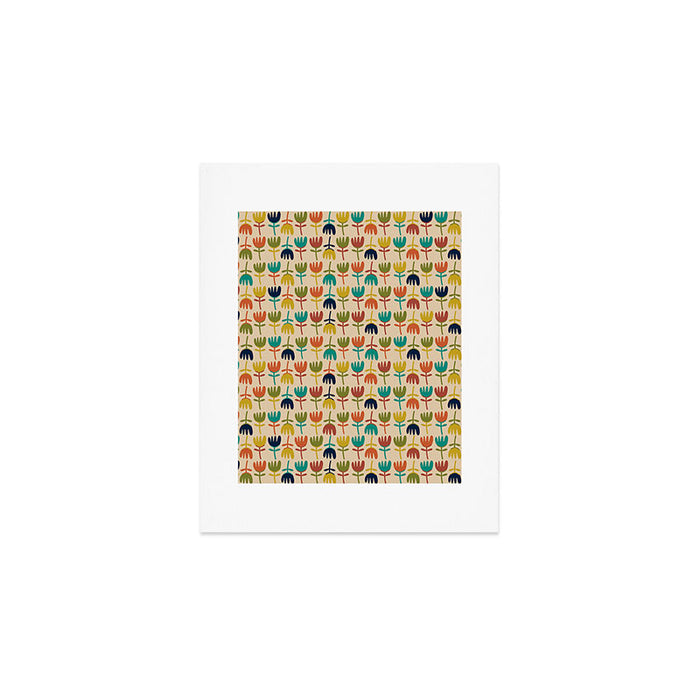 Tulips - Cute Scandinavian Floral Pattern in Midcentury Modern Mustard, Teal, Olive, and Orange on Beige Art Print Gallery Image 1
