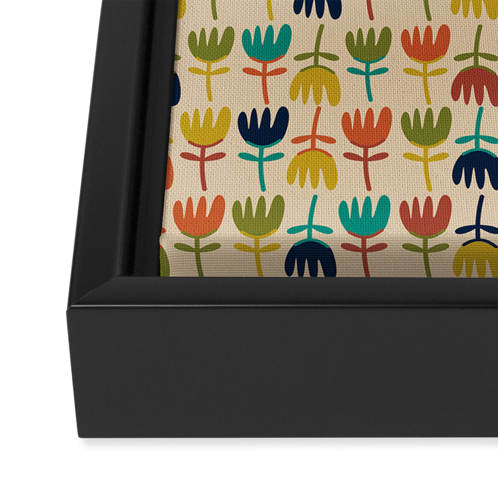 Tulips - Cute Scandinavian Floral Pattern in Midcentury Modern Mustard, Teal, Olive, and Orange on Beige Framed Canvas Print Gallery Image 3
