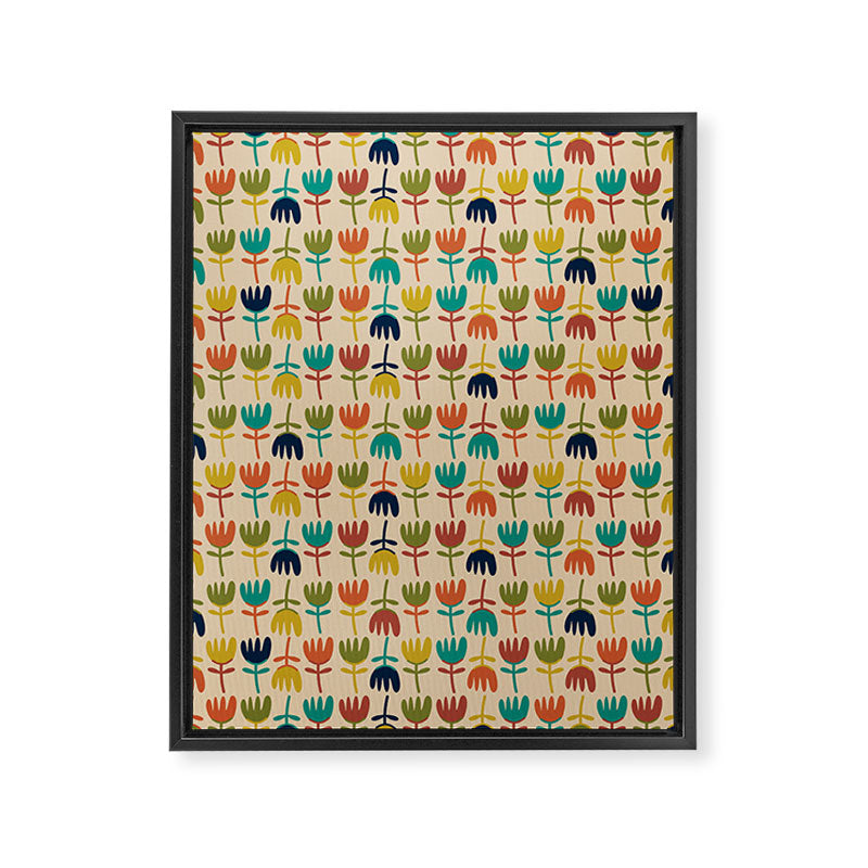 Tulips - Cute Scandinavian Floral Pattern in Midcentury Modern Mustard, Teal, Olive, and Orange on Beige Framed Canvas Print Gallery Image 8