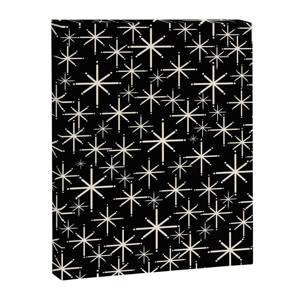 Twinkling Mid Century Modern Starburst Pattern Black and Cream Canvas Print Gallery Image 8
