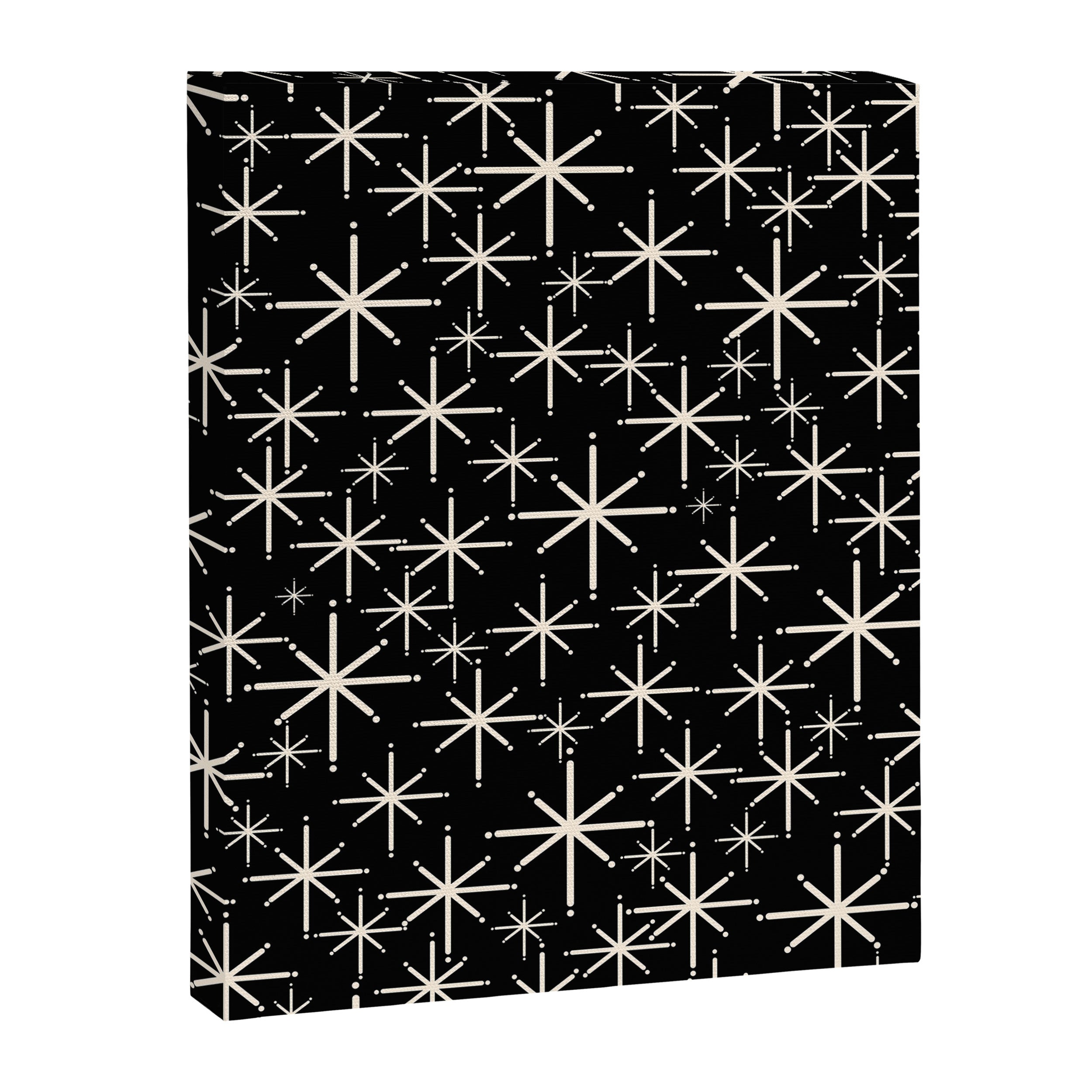 Twinkling Mid Century Modern Starburst Pattern Black and Cream Canvas Print Gallery Image 8