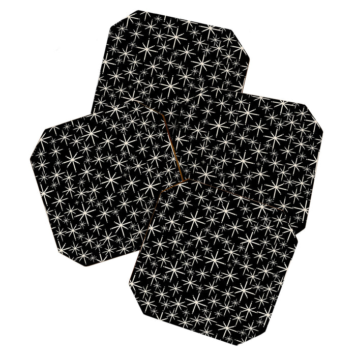 Twinkling Mid Century Modern Starburst Pattern Black and Cream Coaster Gallery Image 1