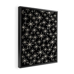 Twinkling Mid Century Modern Starburst Pattern Black and Cream Framed Canvas Print Gallery Image 2
