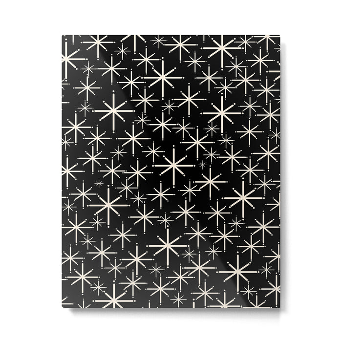 Twinkling Mid Century Modern Starburst Pattern Black and Cream Metal Print Gallery Image 1