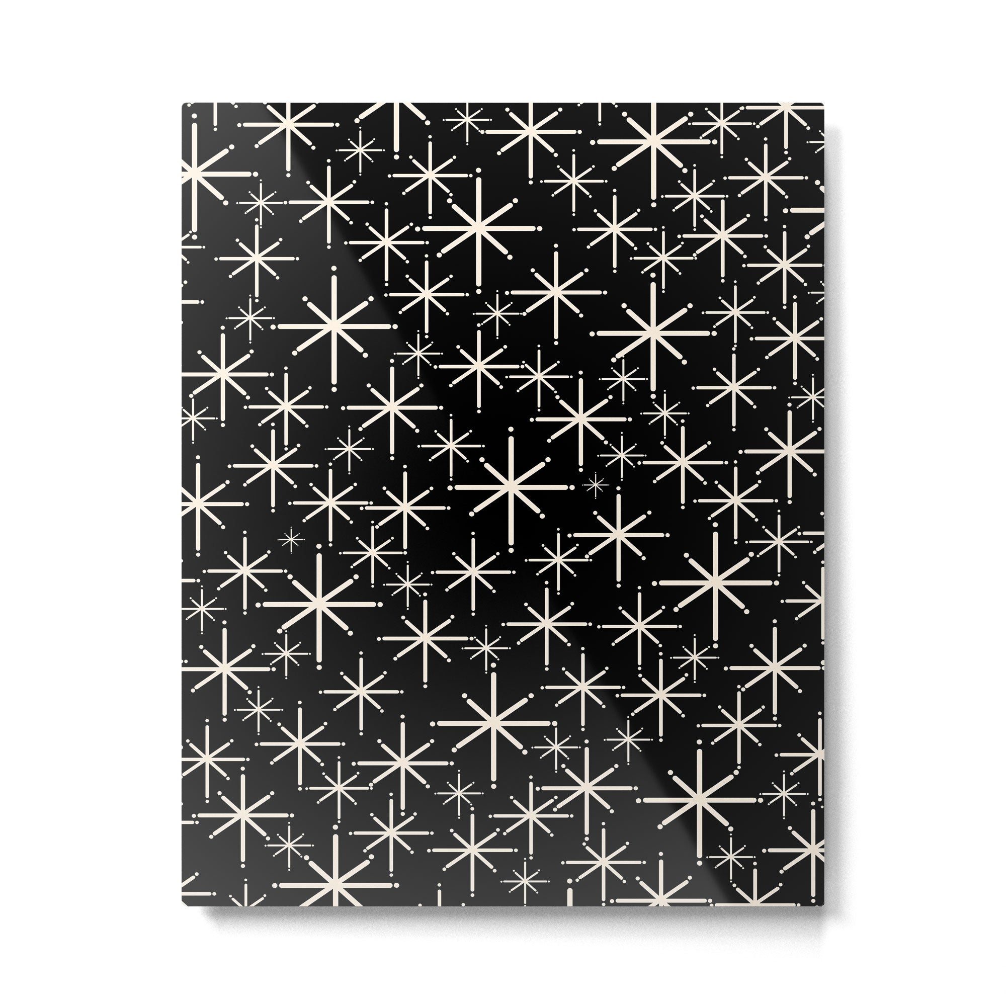 Twinkling Mid Century Modern Starburst Pattern Black and Cream Metal Print Gallery Image 6