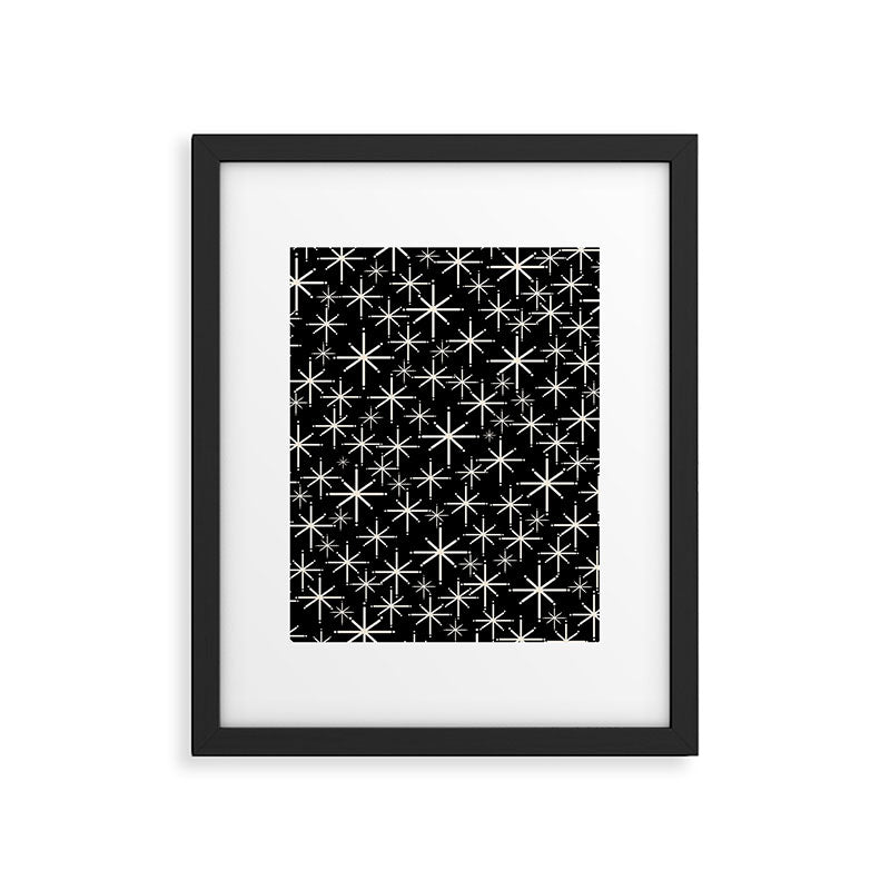Twinkling Mid Century Modern Starburst Pattern Black and Cream Framed Art Print Gallery Image 6