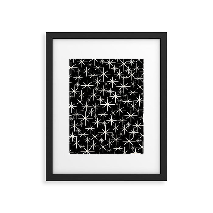 Twinkling Mid Century Modern Starburst Pattern Black and Cream Framed Art Print Gallery Image 1