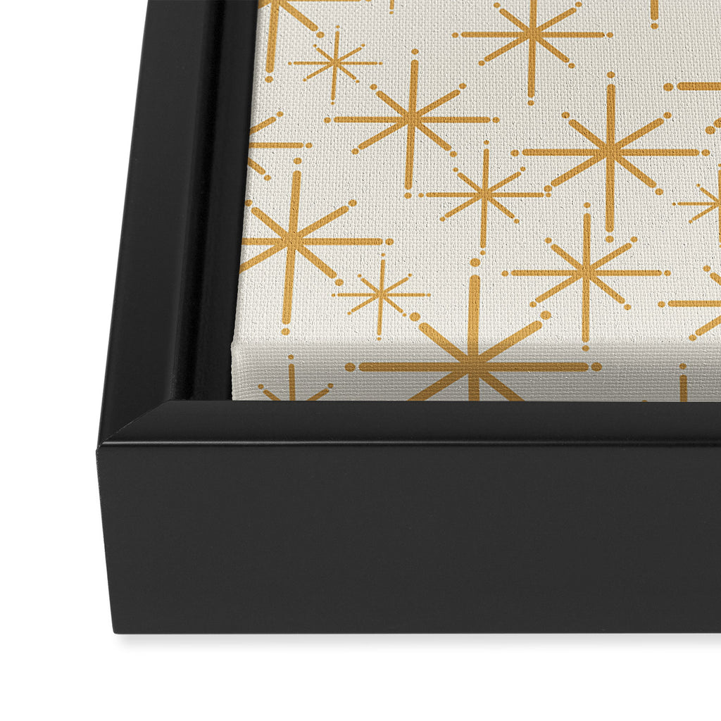 Twinkling Mid Century Modern Starburst Pattern Cream and Muted Mustard Gold Framed Canvas Print Gallery Image 3