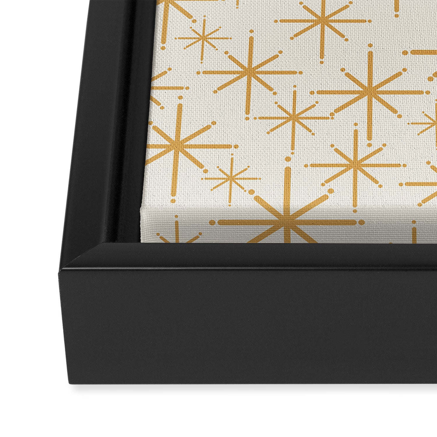 Twinkling Mid Century Modern Starburst Pattern Cream and Muted Mustard Gold Framed Canvas Print Gallery Image 3