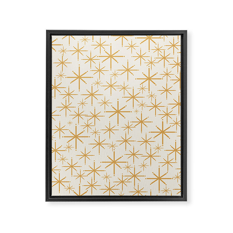 Twinkling Mid Century Modern Starburst Pattern Cream and Muted Mustard Gold Framed Canvas Print Gallery Image 8