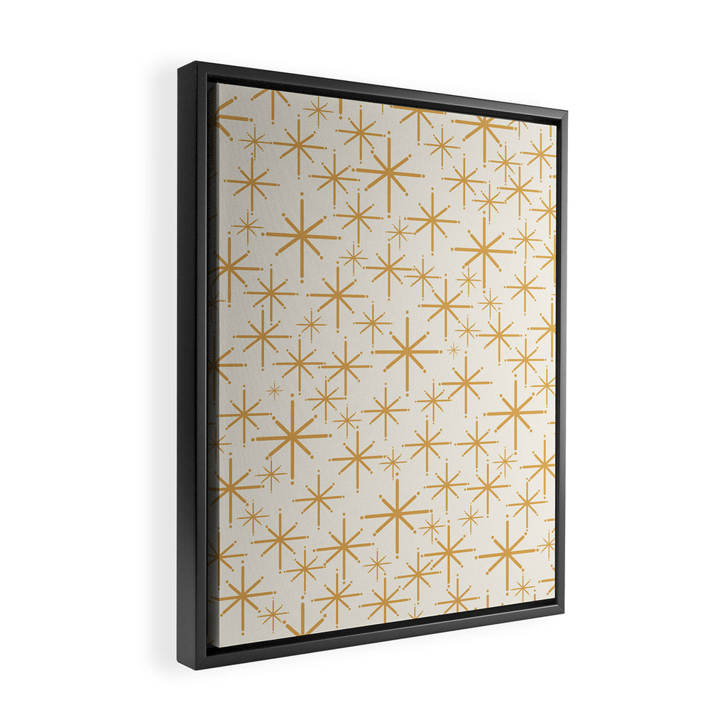 Twinkling Mid Century Modern Starburst Pattern Cream and Muted Mustard Gold Framed Canvas Print Gallery Image 2