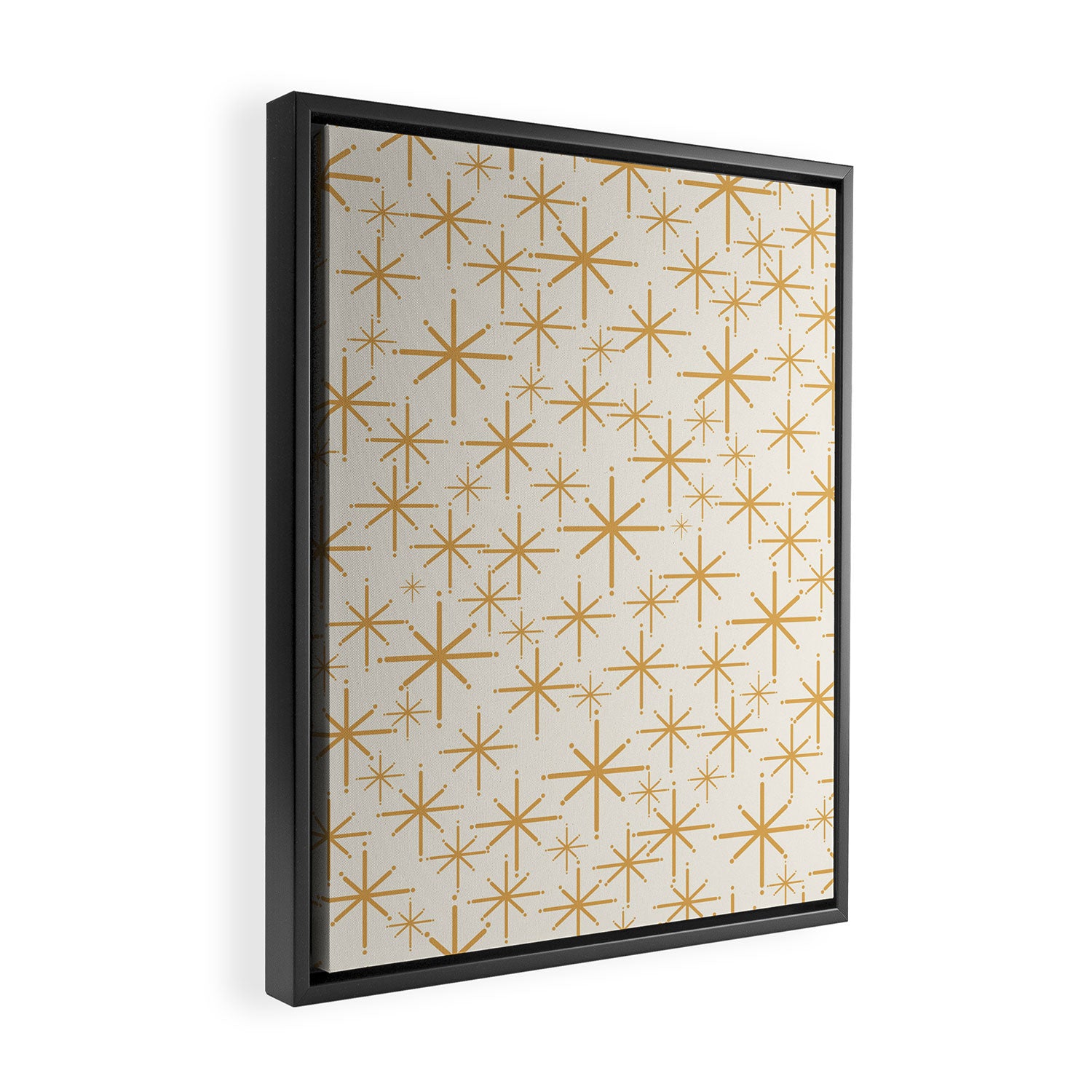 Twinkling Mid Century Modern Starburst Pattern Cream and Muted Mustard Gold Framed Canvas Print Gallery Image 2